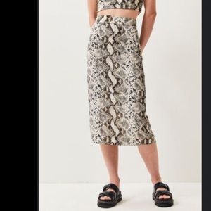Satin snake print midi skirt